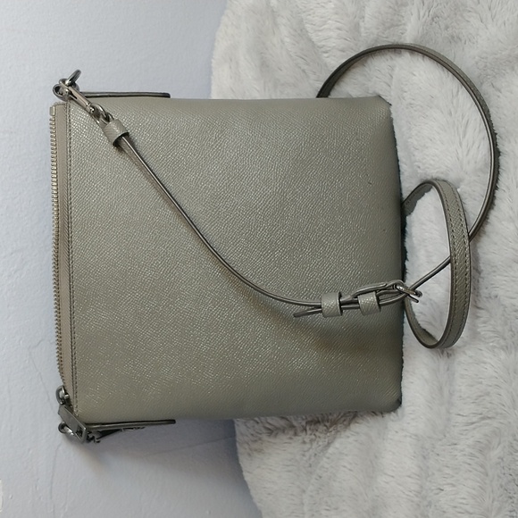 Coach Kitt Messenger Crossbody Bag Gray Crossgrain Leather Slim File Purse - Picture 4 of 14